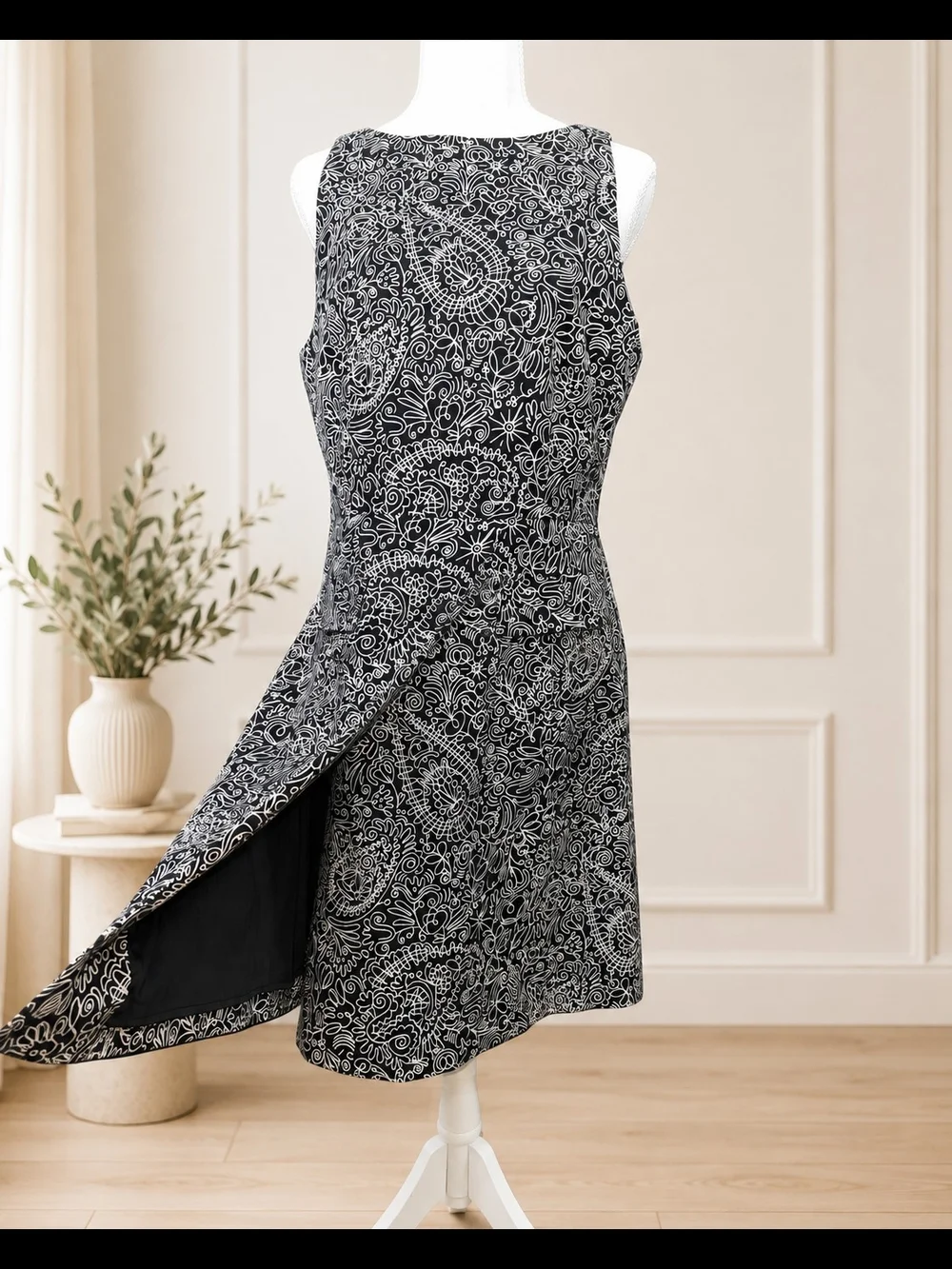 Tory Burch Black White Abstract Print Asymmetrical Midi Dress Size 12